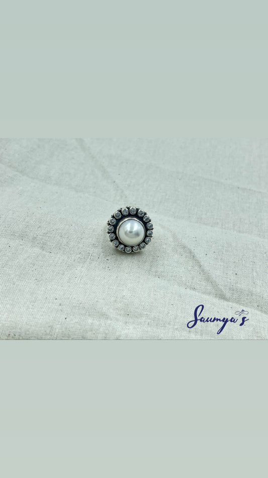 Pure 92.5% Silver Zirconia Ring With Pearl