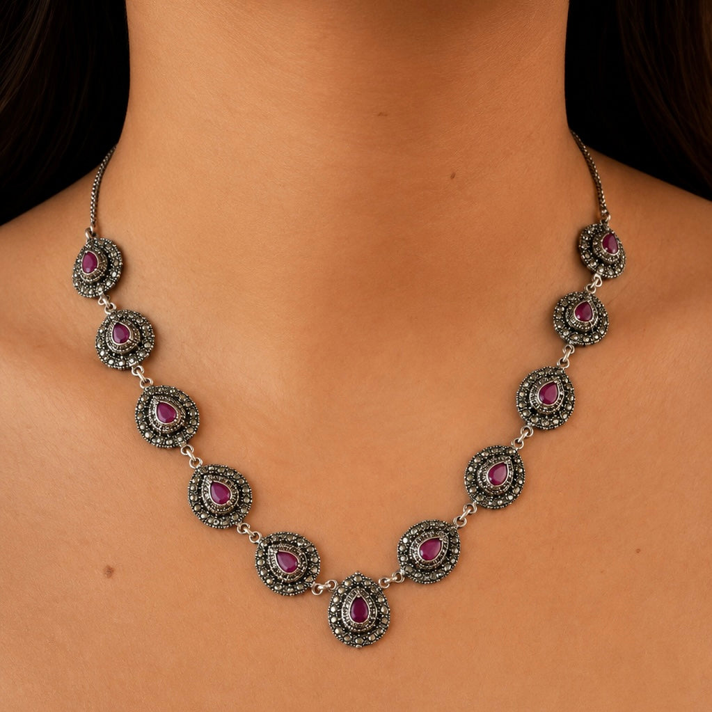 Royal Ruby Marcasite Silver Necklace