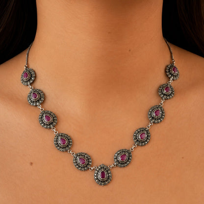 Royal Ruby Marcasite Silver Necklace