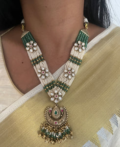 Regal Semi-long Antique Gold Kundan Set with coloured stones