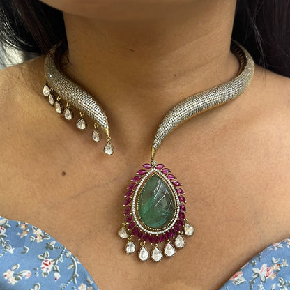 Mint Aura Moissanite Polki Hasli