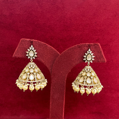 Moissanite Polki Victorian Finish Pearl Jhumki