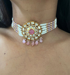Chic Baby Pink Kundan Choker Set
