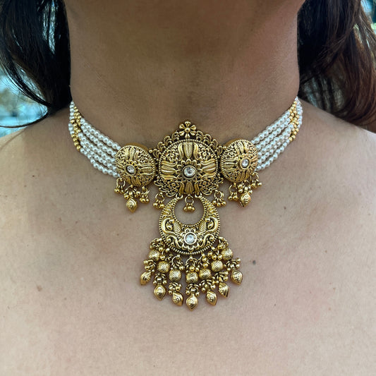 Antique Gold Chand Drop Punjabi Choker Set