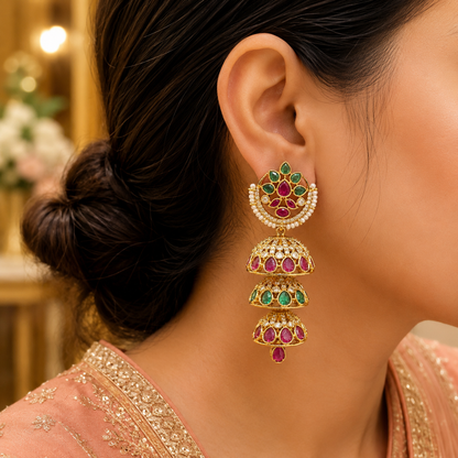 Trirang Polki Kemp Jhumki