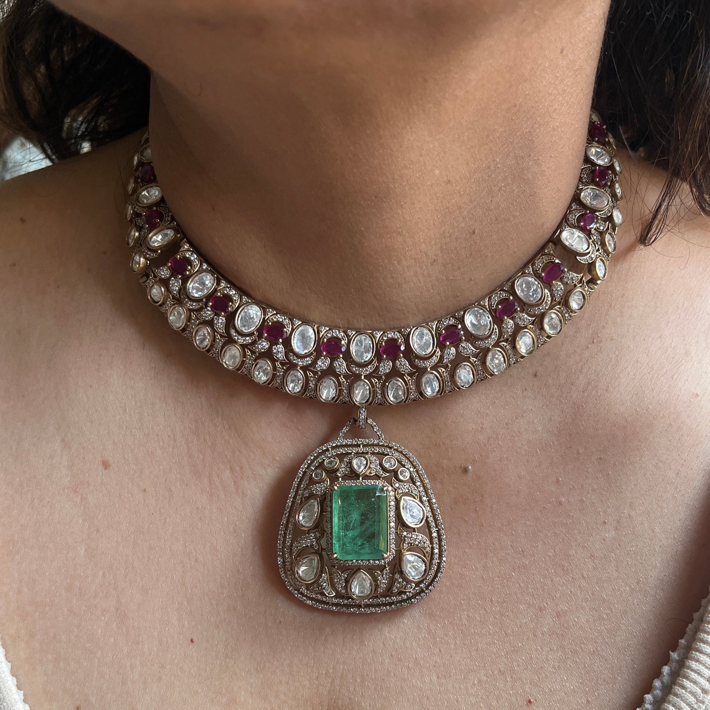Ruby-Emerald Aura Moissanite Set