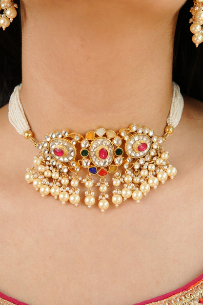 Floral Navratan Kundan Choker