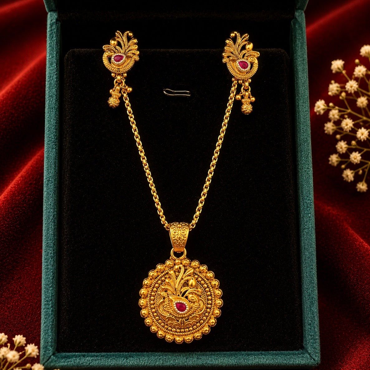 Mayurika Antique Peacock Pendant Set