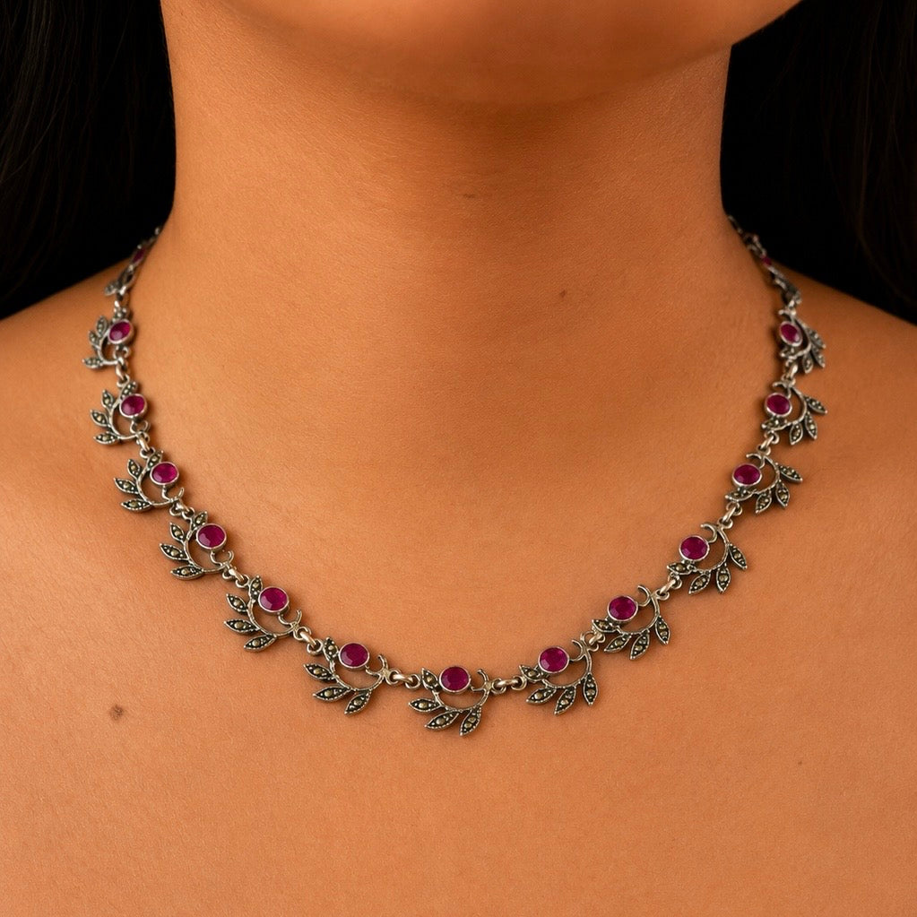 Ruby Vine Marcasite Silver Necklace