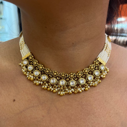 Anika Floral Antique Gold Choker Set