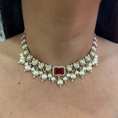 Noorika Dual-Style Moissanite Polki Necklace Set