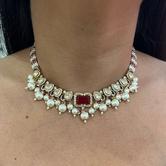 Noorika Dual-Style Moissanite Polki Necklace Set