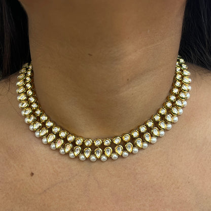 Double-Line Kundan Necklace with Pearls