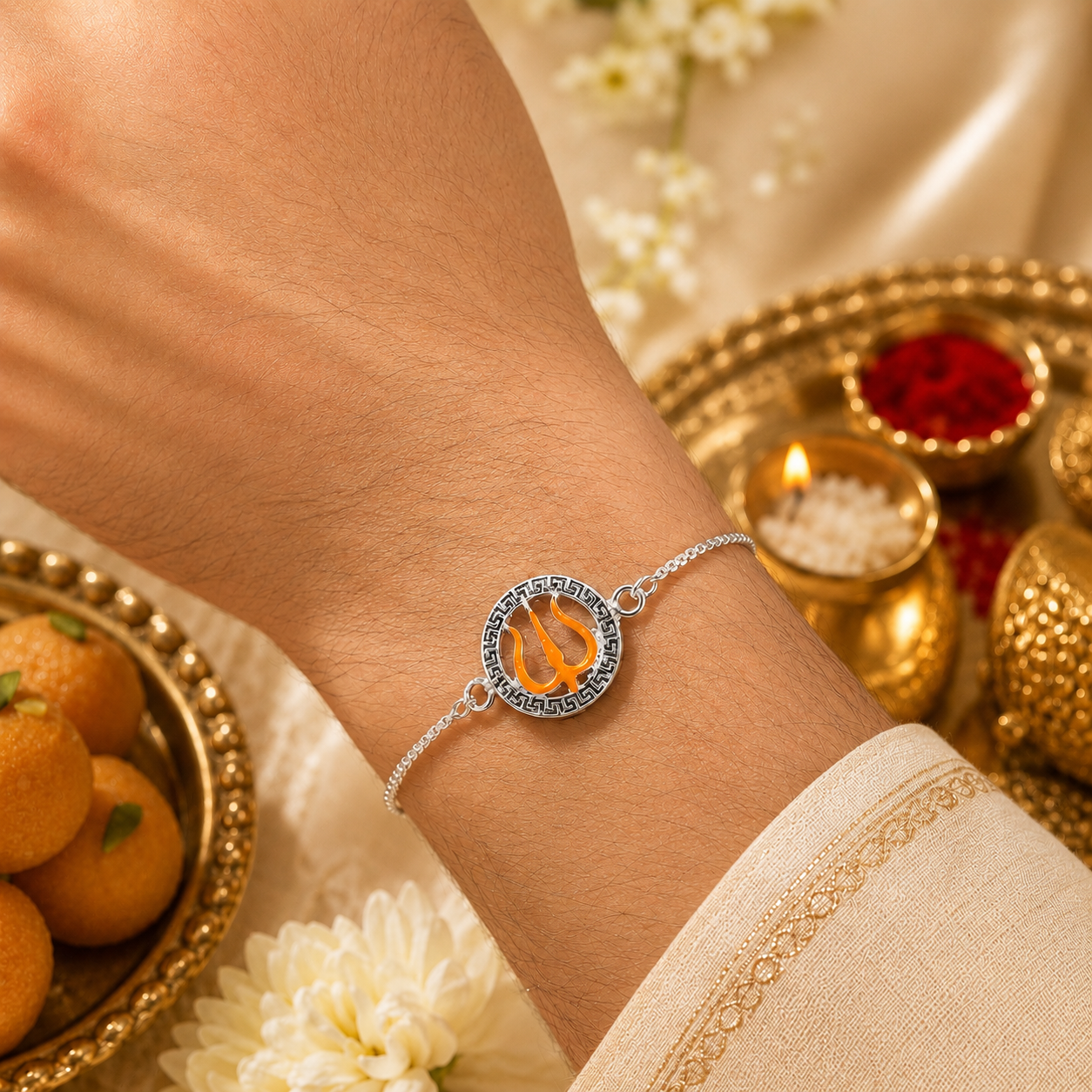 Divine Trishul Sterling Silver Rakhi