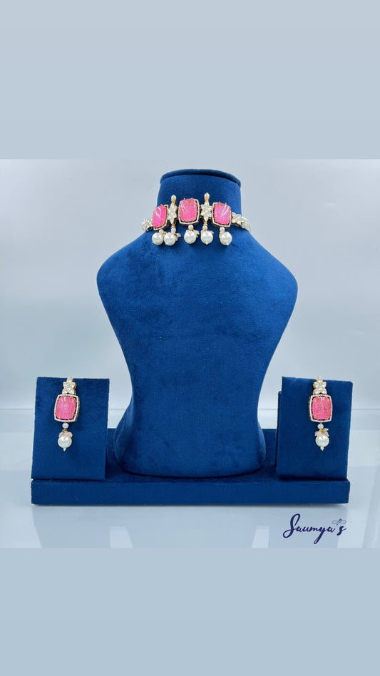 Beautiful Pink Set with Delicate Work of Moissnaite Polki!