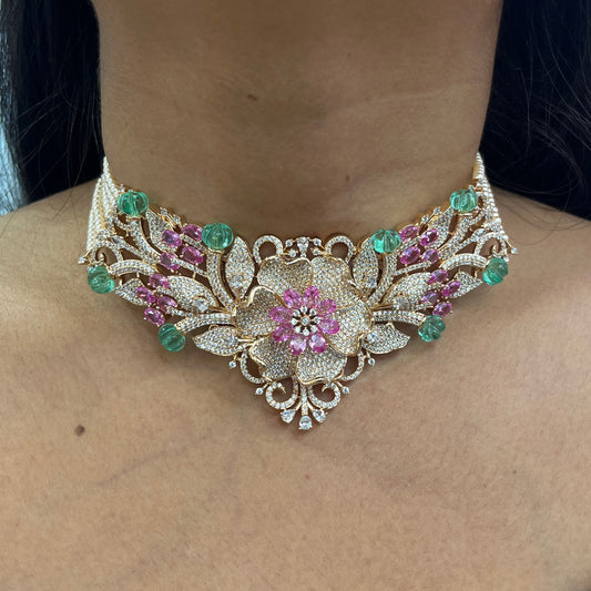Blush Bloom – Rose Gold Floral Chic Necklace Set