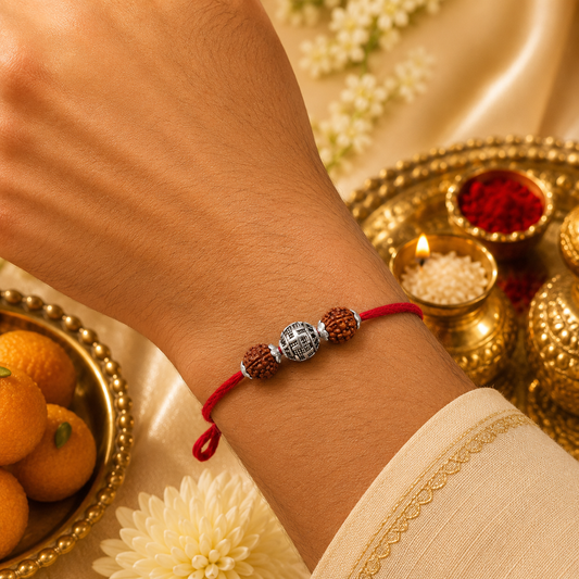 Divine Swastik Rudraksha Silver Rakhi