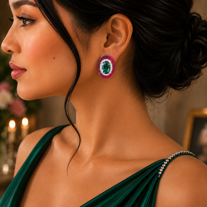 Regal Oval Halo Stud Earrings