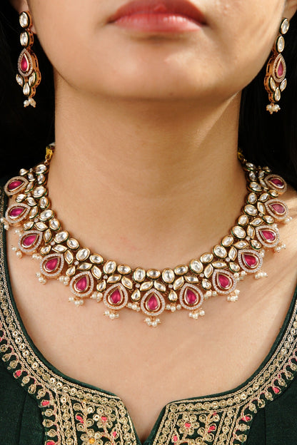 Beautiful Mix-Shape Kundan Set with Ruby Stone