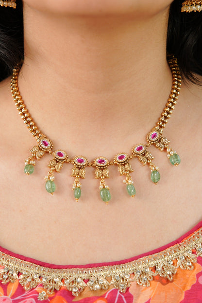 Mintara Ruby Antique Gold Necklace Set