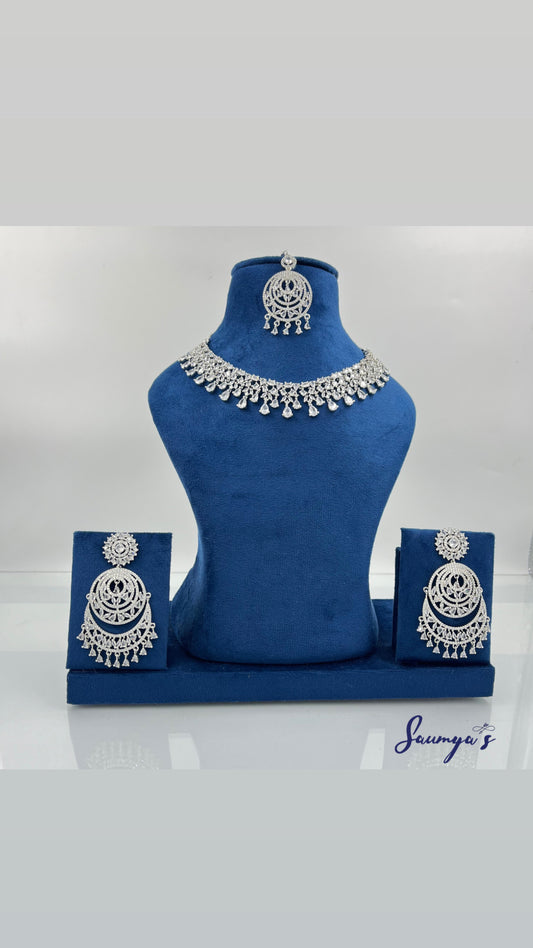 AD Elegant Necklace with Big earrings & Tikka!