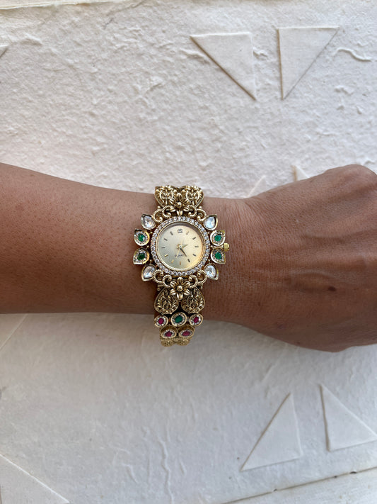 Rajkumari Floral Kundan Watch