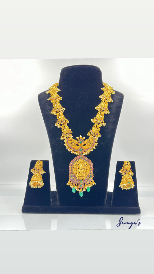 Royal Temple Set With Peacock Design, Kempo Stone & Emerald