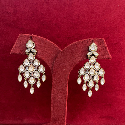 Kite-Shaped Moissanite Polki Western Hangings – Victorian Finish