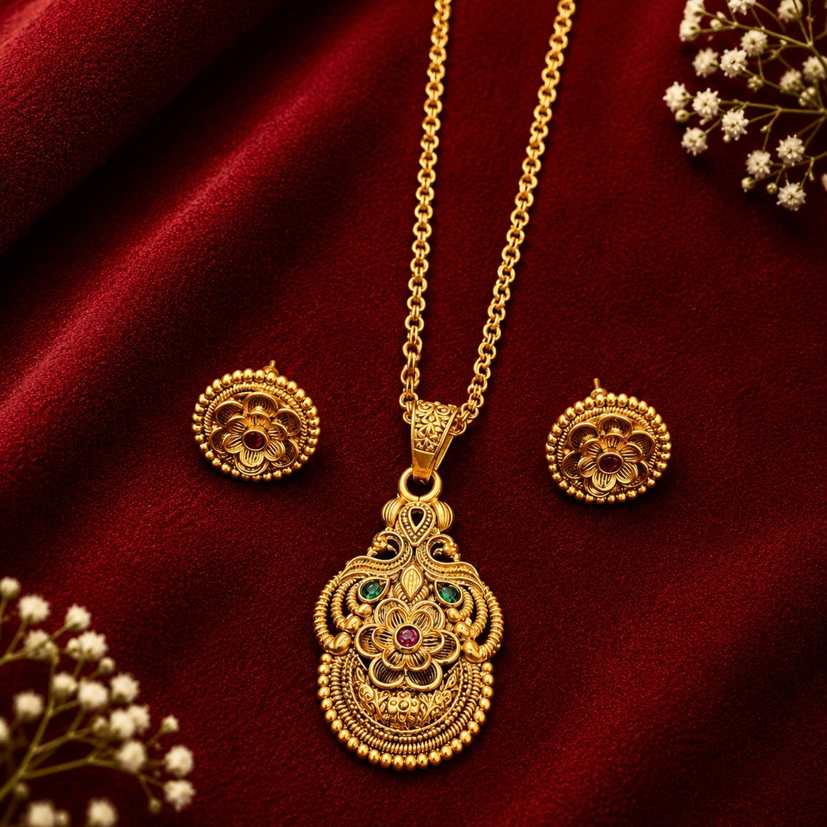Pushparika Antique Floral Pendant Set