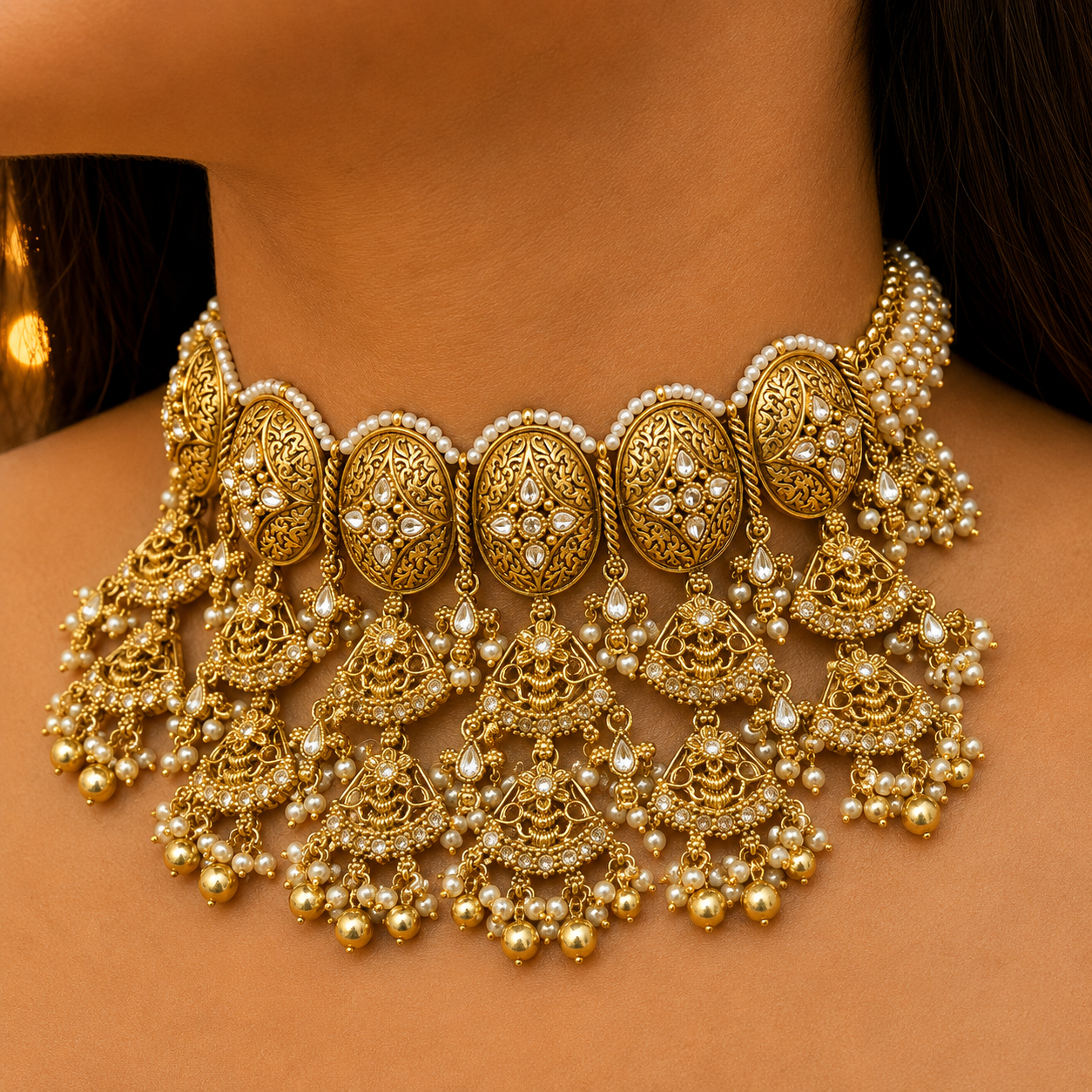 Jhalika Antique Gold Kundan Choker Set
