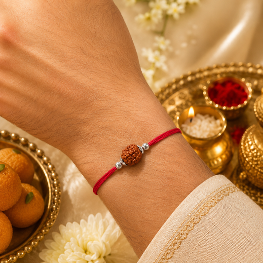 Divine 5 Mukhi Rudraksha Silver Rakhi