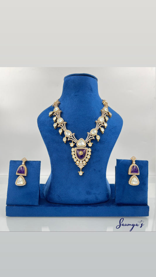 Elegant Moissanite Polki Set With Lavender colour doublet stone!