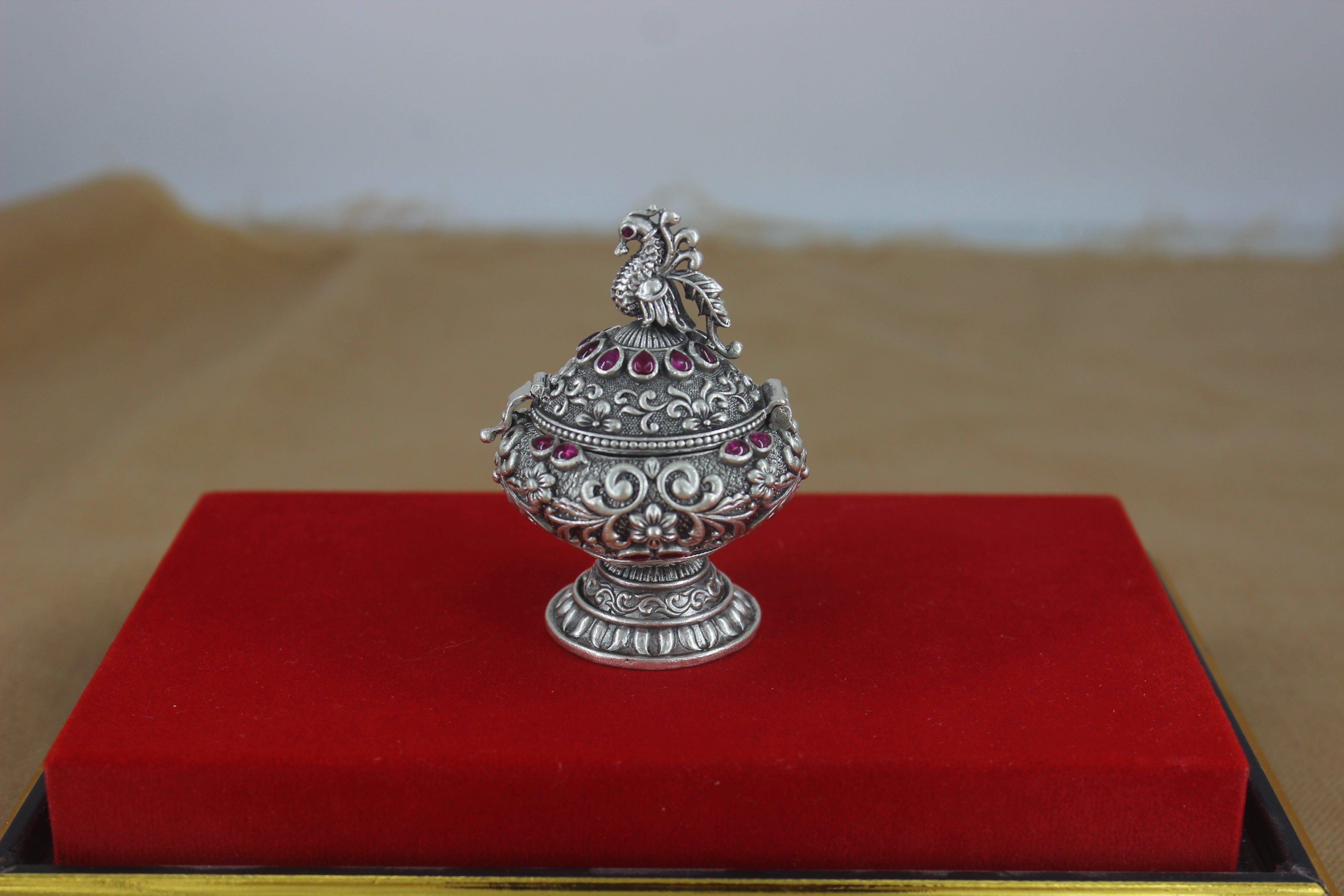 Stylish Antique Peacock Dabbi in 92.5% Silver SaumyasSilver