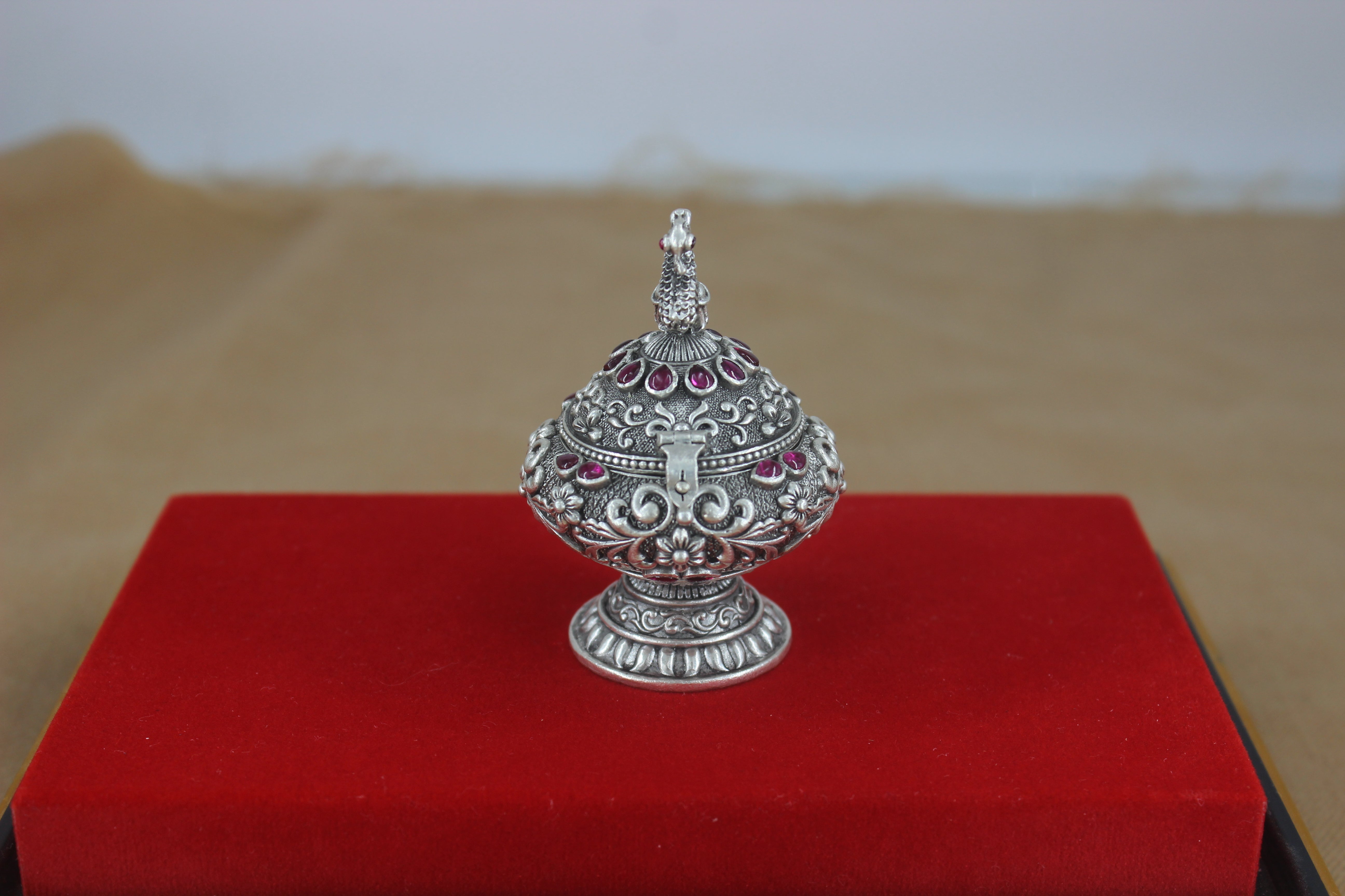 Stylish Antique Peacock Dabbi in 92.5% Silver SaumyasSilver