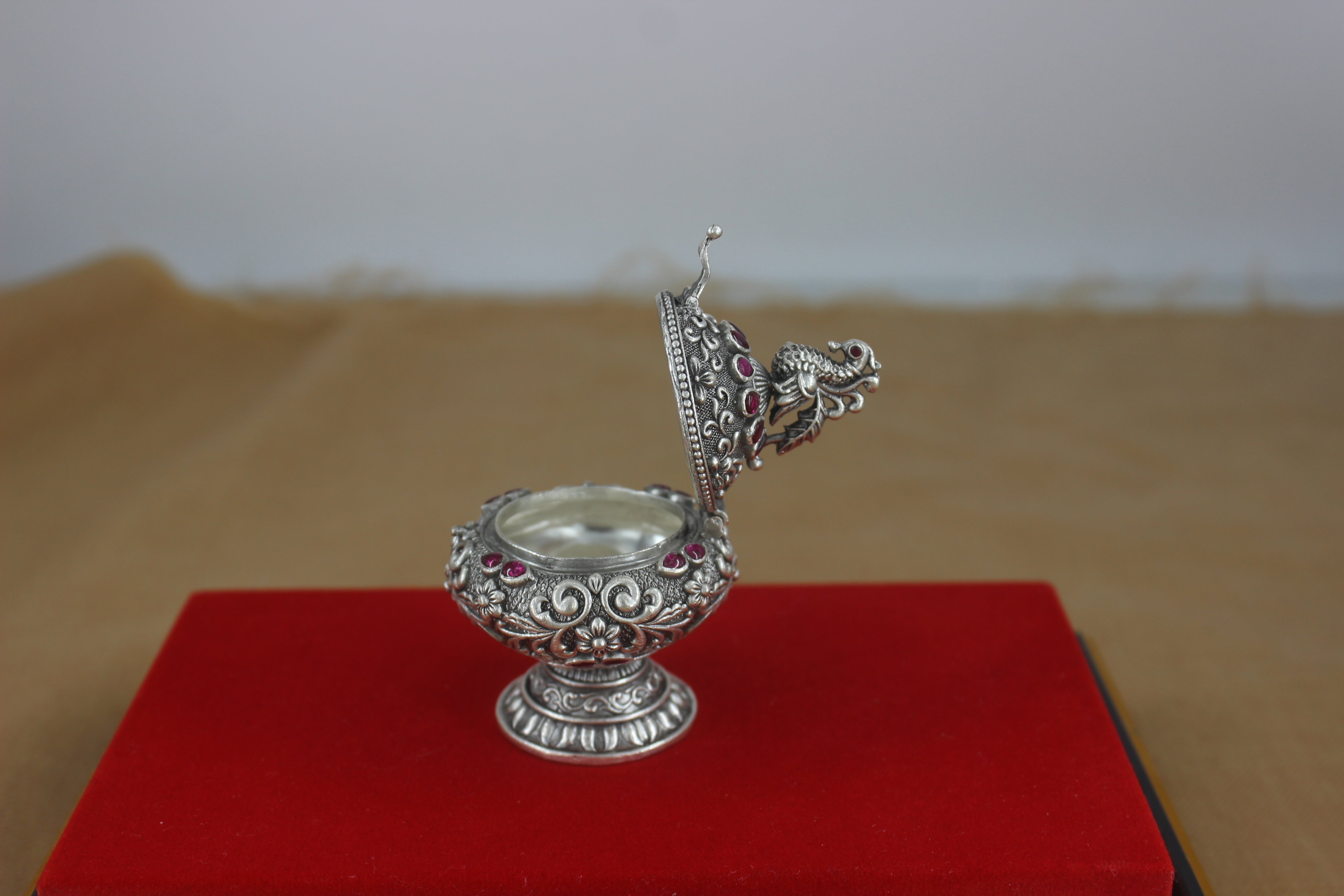 Stylish Antique Peacock Dabbi in 92.5% Silver SaumyasSilver